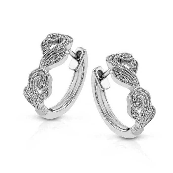 Hoop earrings with multi-tone finishes for a colorful and layered effect-Simon G. Filigree Diamond Hoop Earrings in 18K White Gold