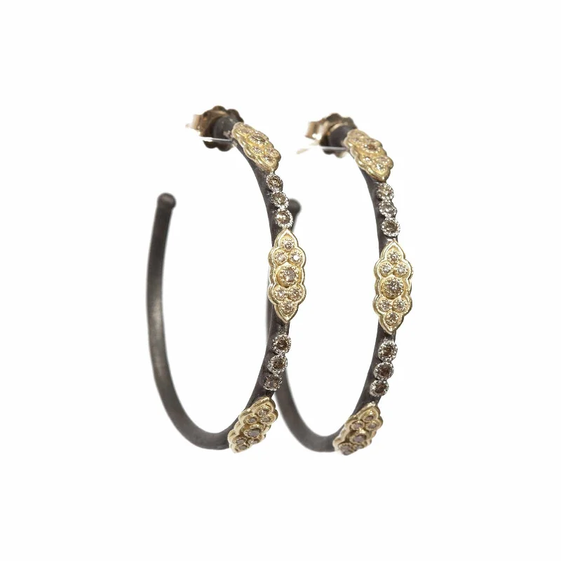 Hoop earrings with a chunky design for a bold and trendy statement-Old World Hoop Earrings with Champagne Diamonds