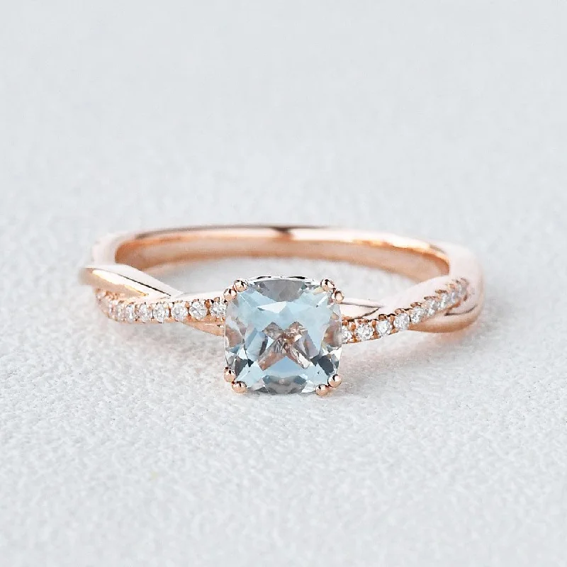 Engagement rings with modern open-band opal -Aquamarine Classic Solitaire Twist Ring