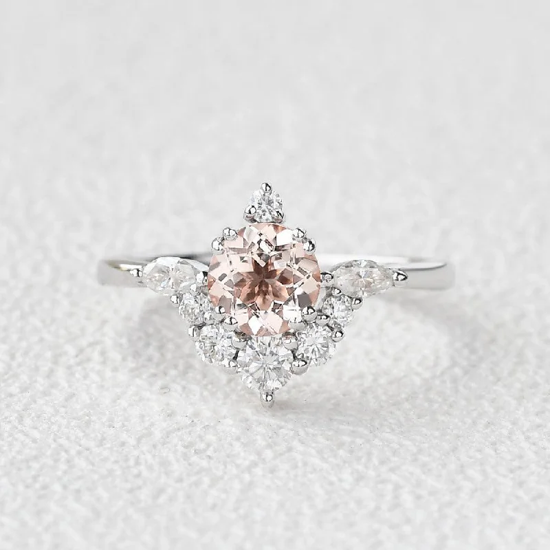 Engagement rings with east-west moonstone settings -1.0ct Peachy Morganite Half Cluster Ring