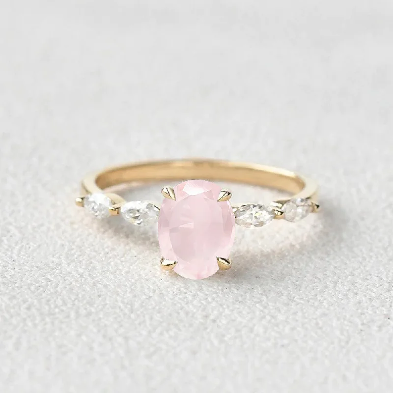 Engagement rings with pink tourmaline for charm -1.5ct Oval Rose Quartz Vintage Solitaire Ring