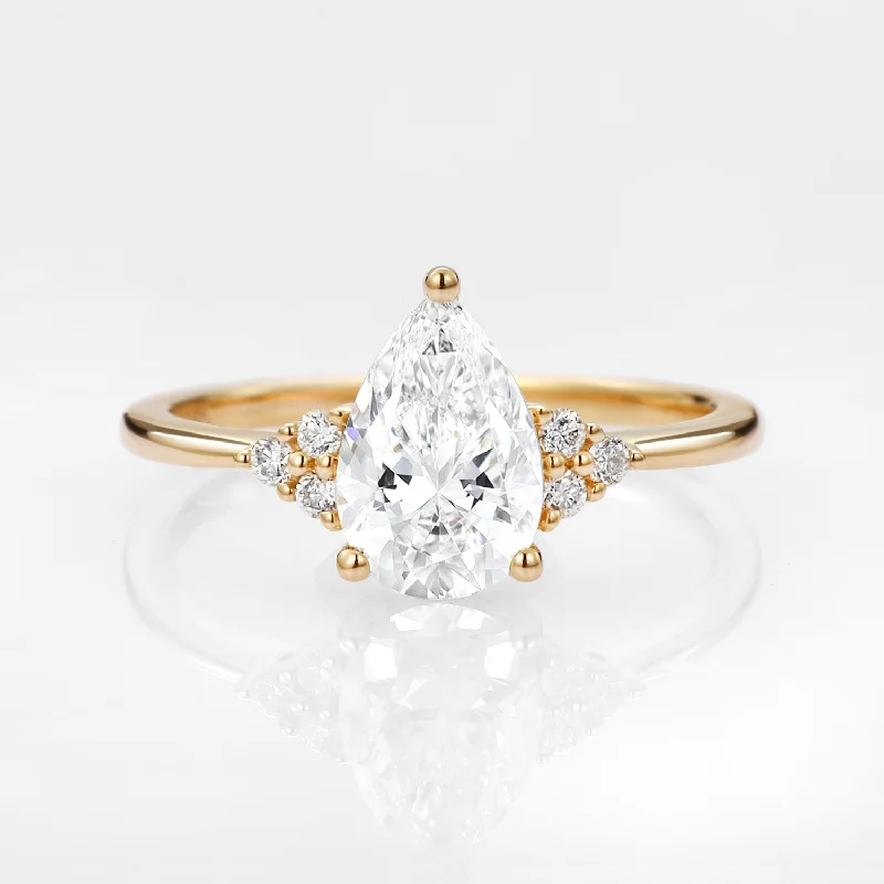 Engagement rings with twisted bands and diamonds -1.0ct Pear Lab Grown Diamond Cluster Engagement Ring - Celestia