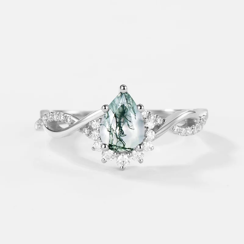 Engagement rings with radiant aquamarine center stones -1.5ct Pear Moss Agate Infinity Engagement Ring - Barbara