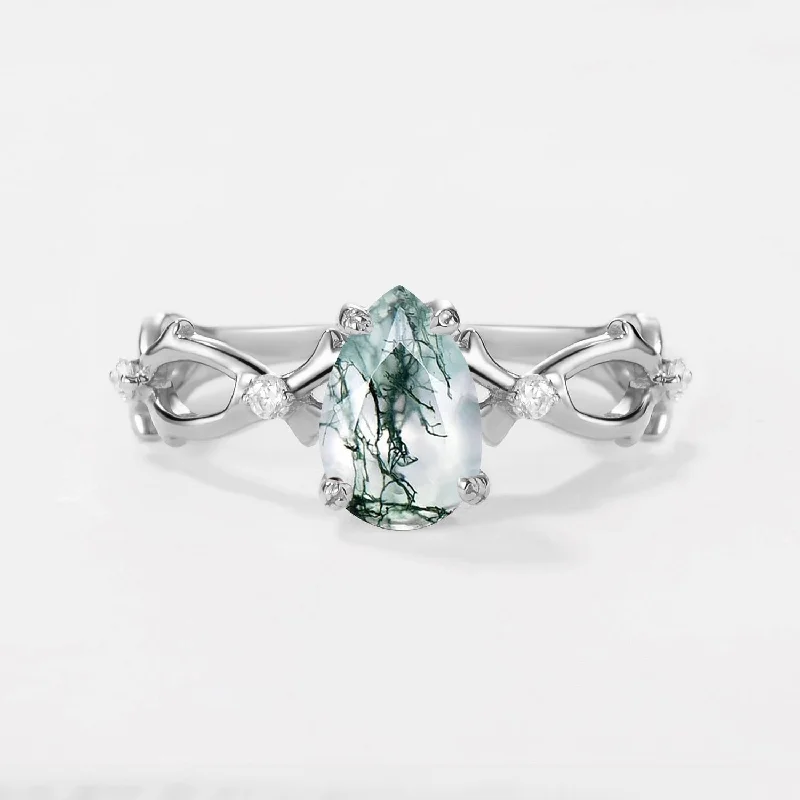 Engagement rings with leaf-inspired emerald designs -1.5ct Pear Moss Agate Infinity Leaf Four-prong Ring