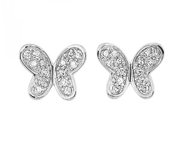 Best hoop earrings with cubic zirconia for a budget-friendly, dazzling look-10K White Gold 0.10cttw I1 H-1 Diamond Butterfly Earrings