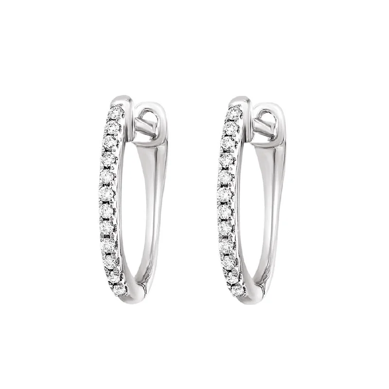 Hoop earrings with stacked layers for a bold and textured design-10K White Gold 0.10cttw SI H-I Diamond Huggie Earrings