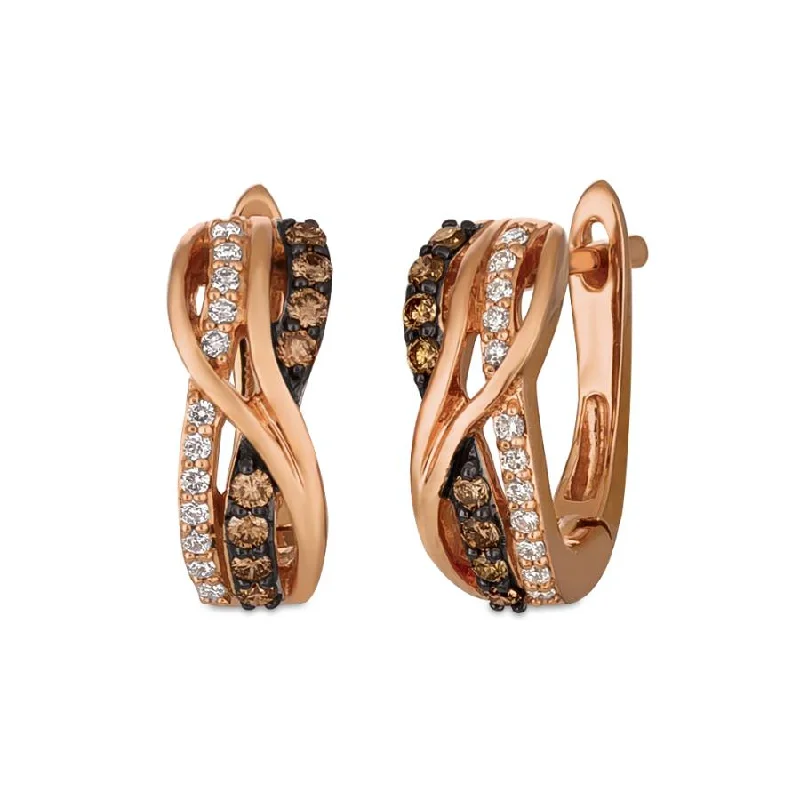 Best hoop earrings with asymmetrical designs for a fashion-forward, avant-garde look-14K Strawberry Gold Chocolate & Vanilla Diamond Hoop Earrings by Le Vian