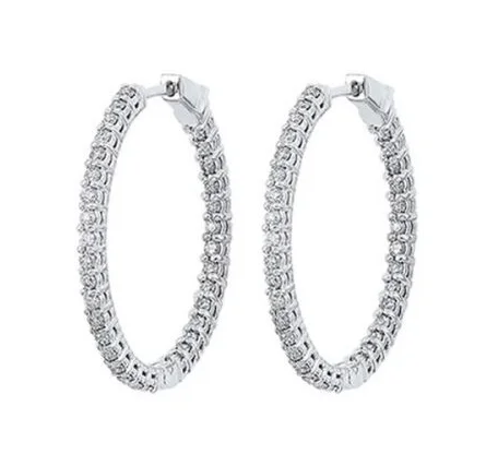 Best hoop earrings with floral designs for a feminine and delicate look-14K White Gold 1.00cttw Inside/Outside Diamond Hoop Earrings