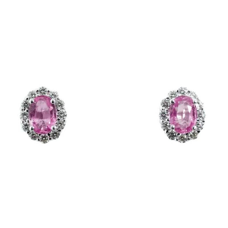 Best hoop earrings with gemstone accents for a colorful and elegant appearance-14K White Gold 2.00cttw Pink Sapphire & 0.60cttw Diamond Earrings by RJM