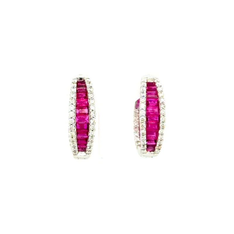 Hoop earrings with rhinestone embellishments for a glamorous and sparkling look-14K White Gold 3.49cttw Ruby & 1.05cttw Diamond Earrings