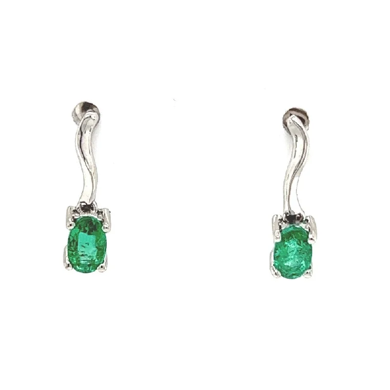 Best hoop earrings with intricate beaded details for a textured, stylish appearance-14K White Gold Emerald Dangle Earrings