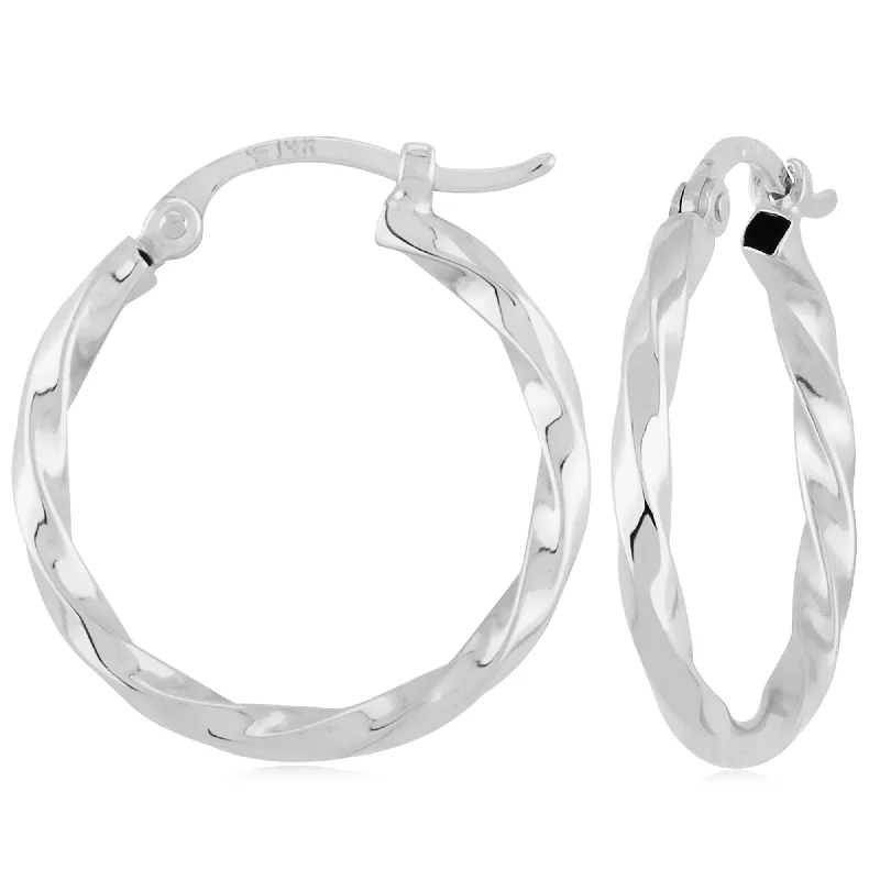 Hoop earrings with textured finishes for a vintage and classic style-14K White Gold Twisted Tube Hoop Earrings