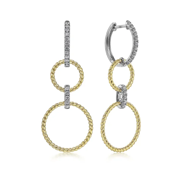 Hoop earrings with artistic filigree designs for an intricate, delicate finish-14K White-Yellow Gold Twisted Rope & 0.32cttw SI2 G-H Diamond Open Circle Huggie Earrings