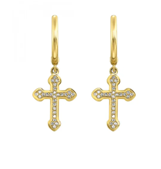 Best hoop earrings with satin ribbons for a soft, feminine appearance-14K Yellow Gold & 0.05cttw Diamond Cross Earrings