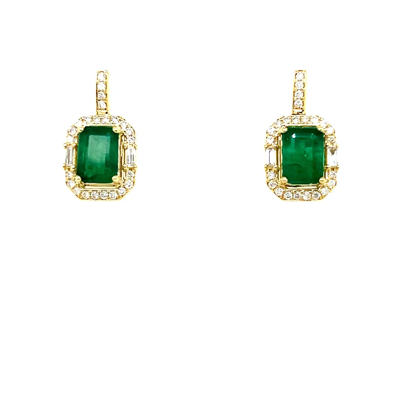 Best hoop earrings with Swarovski crystals for added sparkle and luxury-14K Yellow Gold 2.05cttw Emerald & 0.36cttw Diamond Earrings