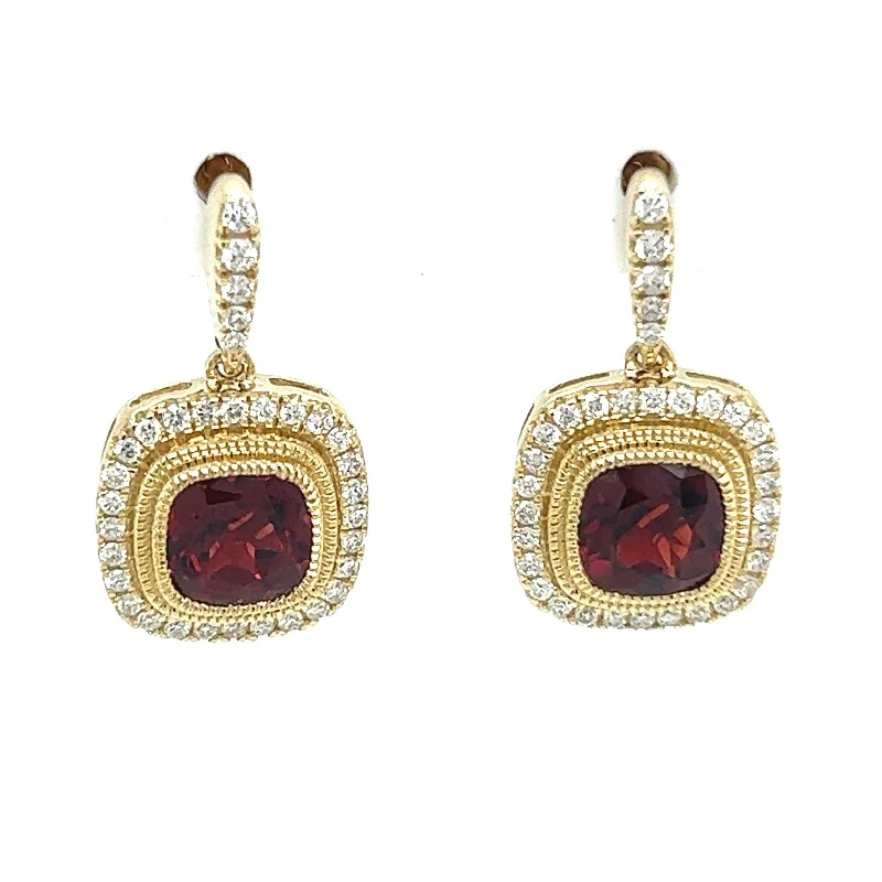 Hoop earrings with tortoiseshell designs for a chic and classic style-14K Yellow Gold 2.40cttw Garnet & 0.38cttw H/I SI Diamond Dangle Earrings