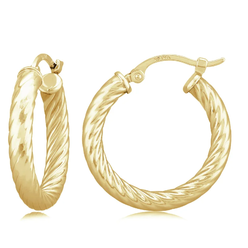 Hoop earrings with open designs for a modern, lighthearted vibe-14K Yellow Gold, 3X19mm Twisted Tube Hoop Earrings