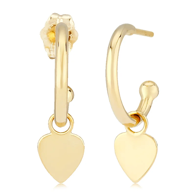 Hoop earrings with floral motifs for a feminine and nature-inspired look-14K Yellow Gold Earrings, Flat Drop Heart