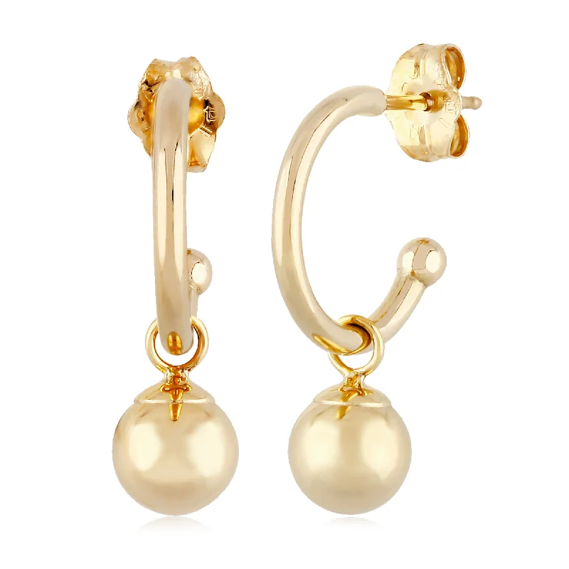 Best hoop earrings with gold-plated finishes for an affordable luxury vibe-14K Yellow Gold Earrings with 6mm Ball Drop