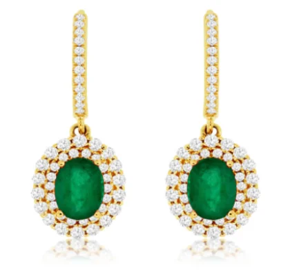 Hoop earrings with a chunky design for a bold and trendy statement-14K Yellow Gold  Gold 1.40cttw Emerald & 0.85cttw Diamond Earrings