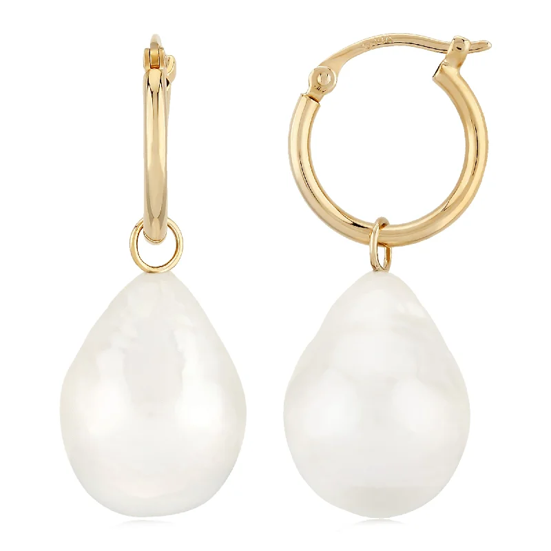 Best hoop earrings with snake-inspired designs for an edgy and fierce vibe-14K Yellow Gold Hoop Earrings with Baroque Pearl