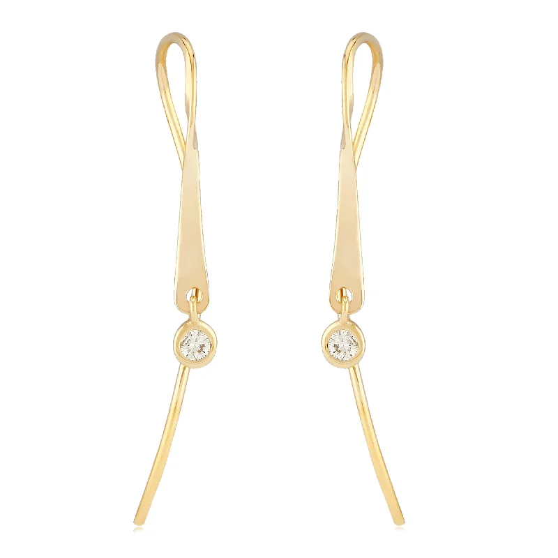 Hoop earrings with faceted crystals for added sparkle and shine-14K Yellow Gold Mini Ribbon Earrings with 0.06cttw Diamonds