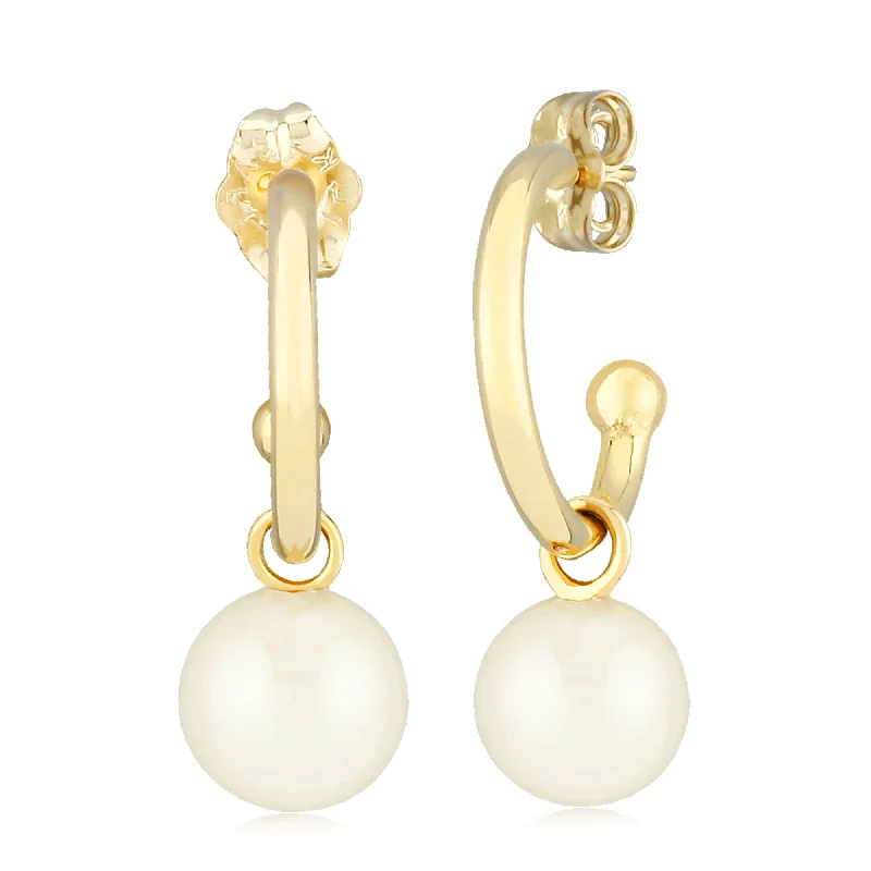 Best hoop earrings with geometric hexagon shapes for a modern, angular look-14K Yellow Gold with 6mm Pearl Earrings