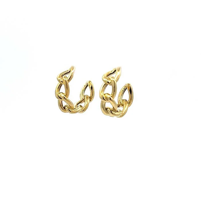 Hoop earrings with a chunky design for a bold and trendy statement-Mountz Collection Curb Design Tube J-Hoop Earring in 14K Yellow Gold