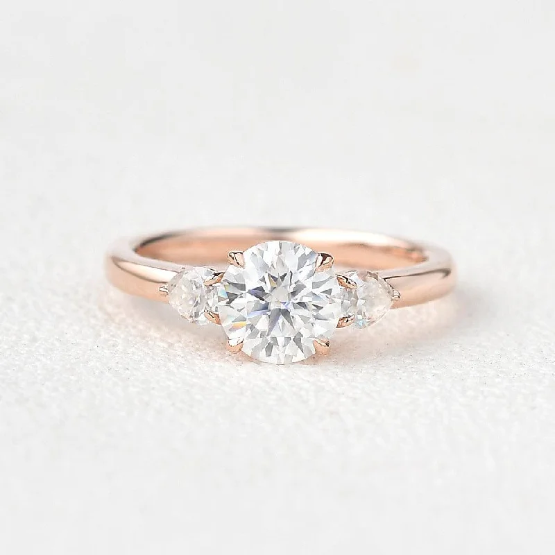 Engagement rings with gothic-inspired garnet details -1ct Roundness Moissanite Rose Gold Ring