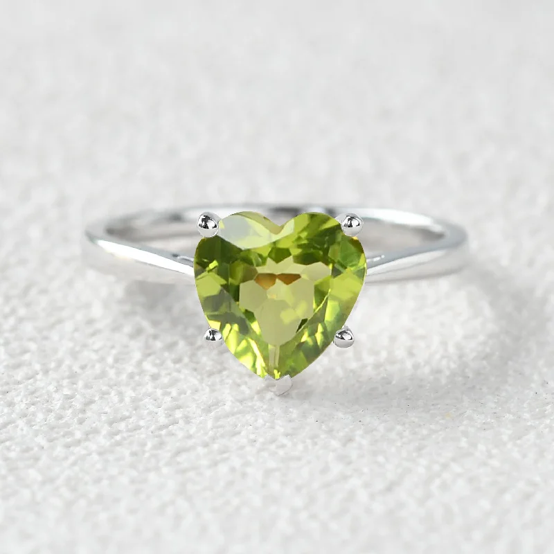 Engagement rings with bold coral for vibrancy -2.0ct Heart Peridot Classic Solitaire Ring