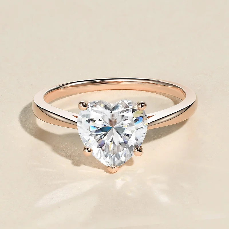 Engagement rings with minimalist moonstone center gems -2.0ct Heart Shaped Moissanite Classic Solitaire Ring