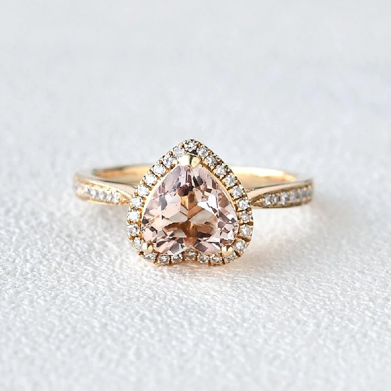 Engagement rings with floral halo of topaz -2.0ct Heart Shaped Morganite Classic Halo Ring