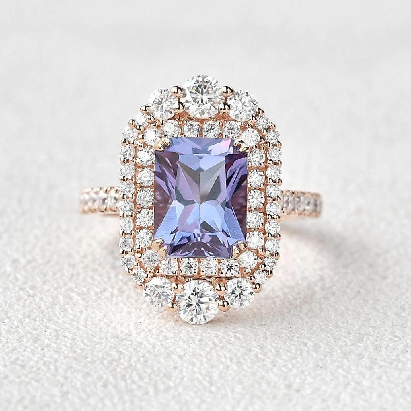 Engagement rings with split-shank topaz designs -2.7ct Radiant Cut Alexandrite Vintage Halo Ring