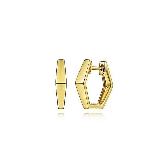 Best hoop earrings with braided leather for a rustic, stylish finish-Gabriel & Co. Geometric Huggie Earrings in 14K Yellow Gold