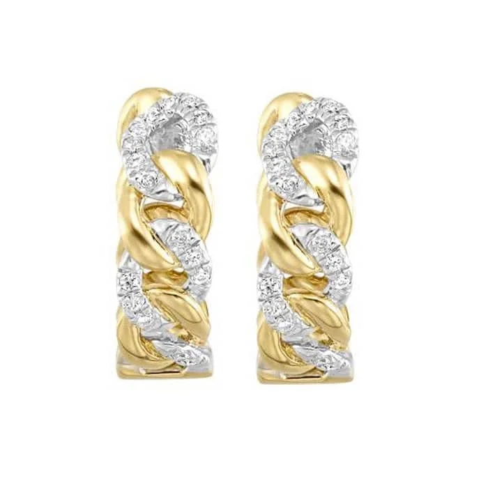 Hoop earrings with floral motifs for a feminine and nature-inspired look-Mountz Collection Pavé Diamond Link Huggie Earrings in 14K Yellow Gold