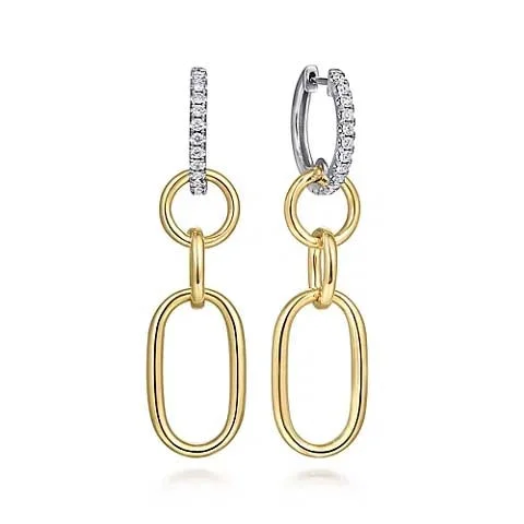 Best hoop earrings with vintage rhinestone embellishments for a retro-glam effect-Gabriel & Co. Diamond Huggie Earrings with Hollow Tube Links in 14K White and Yellow Gold