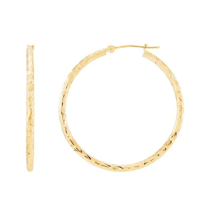 Best hoop earrings with marbled designs for a trendy and artistic effect-Mountz Collection Diamond Cut 2mm x 35mm Round Tube Hoop Earrings in 14K Yellow Gold