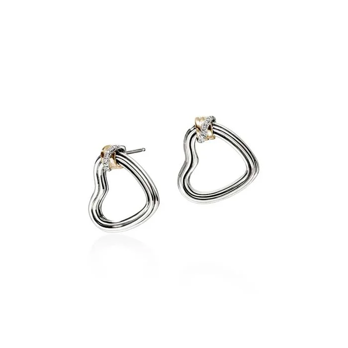 Hoop earrings with pearl accents for a chic and classic style-John Hardy Bamboo Heart Hoops with Diamonds in Sterling Silver and 14K Yellow Gold