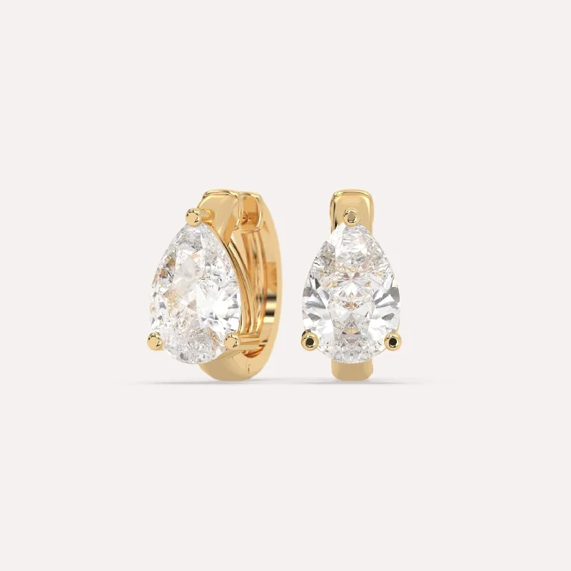 Hoop earrings with heart-shaped frames for a romantic and feminine look-3 carat Pear Diamond Hoop Earrings