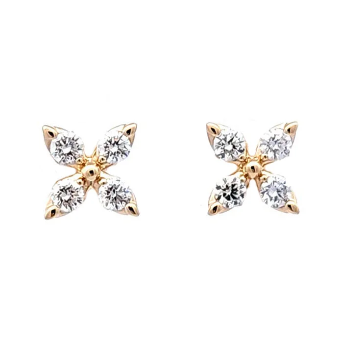 Best hoop earrings with intricate beaded details for a textured, stylish appearance-Mountz Collection 4-Petal Flower Earrings in 14K Yellow Gold