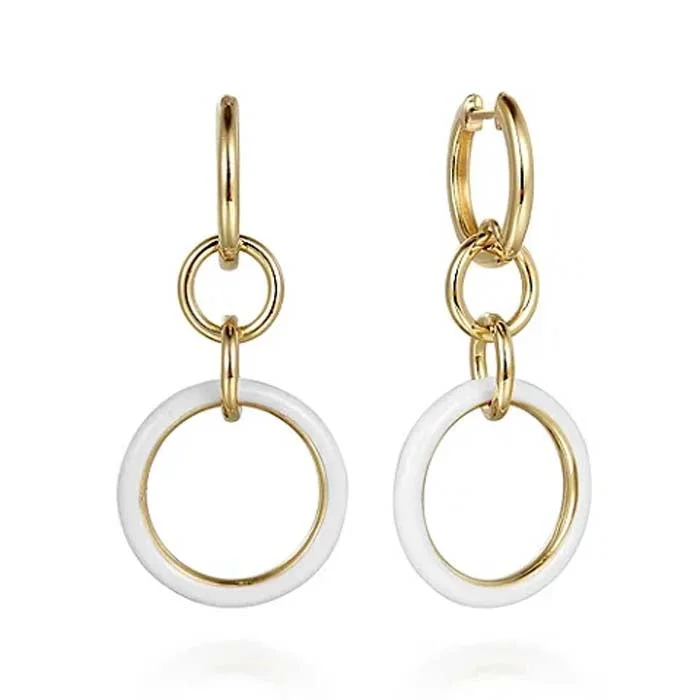 Best hoop earrings with asymmetrical designs for a fashion-forward, avant-garde look-Gabriel & Co. White Enamel Hollow Tube Link Earrings in 14K Yellow Gold