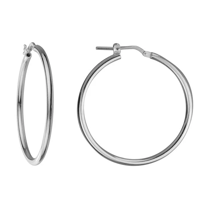 Hoop earrings with rhinestone-studded rims for a glamorous touch-Mountz Collection Round Tube Hoop Earrings in Sterling Silver