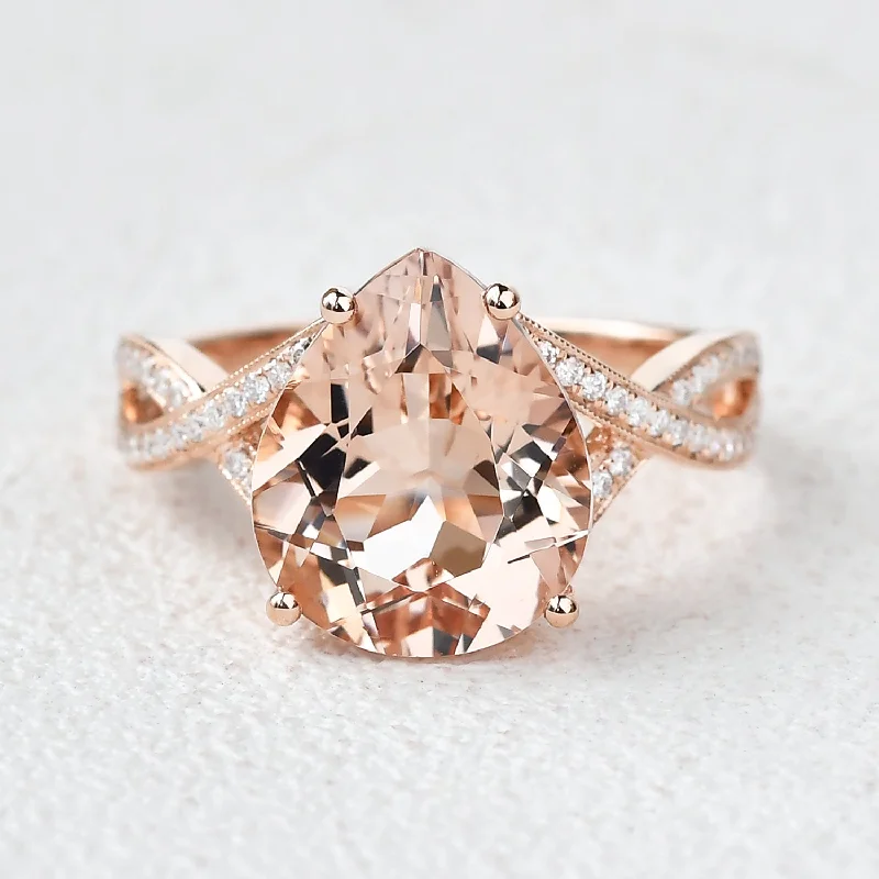 Engagement rings with rose-cut sapphire for vintage -4.75ct Pear Shaped Morganite Infinity Ring