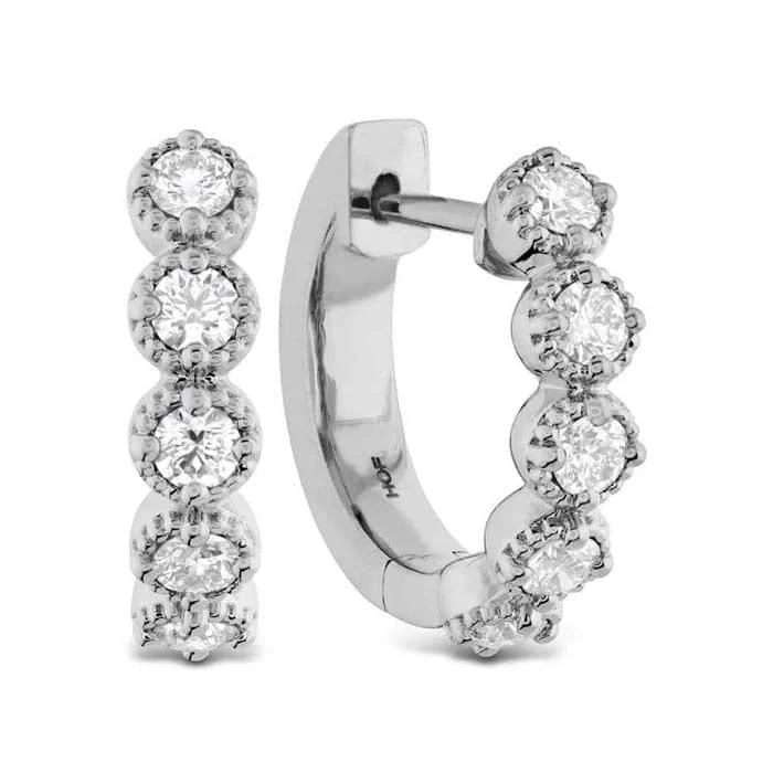 Hoop earrings with abstract shapes for an artistic and creative touch-Hearts On Fire .32-.37ctw Diamond Bar Huggie Earrings in 18K White Gold