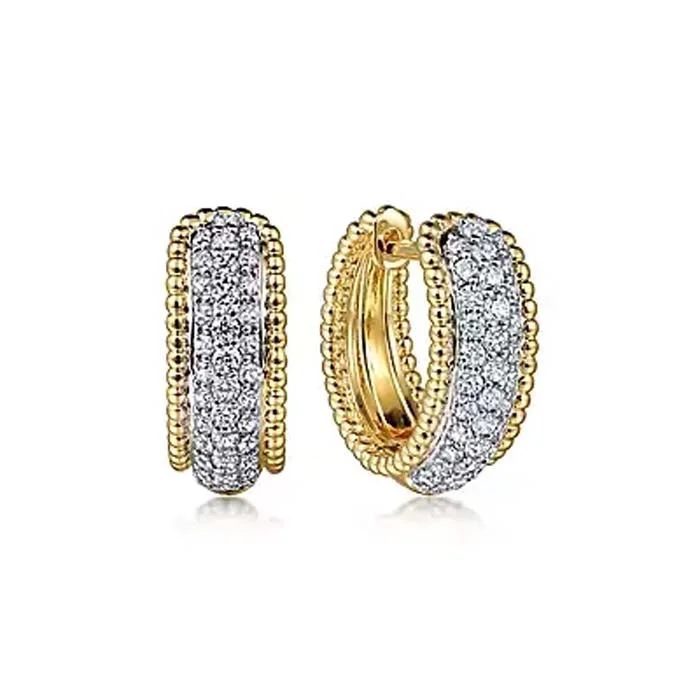 Best hoop earrings with oval shapes for a unique and elongated design-Gabriel & Co. Bujukan Huggie Pavé Diamond Earrings in 14K Yellow and White Gold