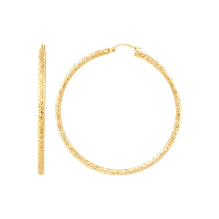 Best hoop earrings with stacked layers for a dimensional and bold look-Mountz Collection Diamond Cut 3mm x 60mm Round Tube Hoop Earrings in 14K Yellow Gold