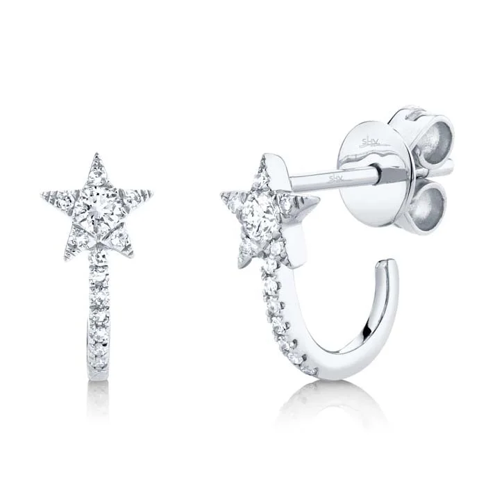 Best hoop earrings with butterfly motifs for a playful and whimsical appearance-Shy Creation Diamond Star Huggie Earrings in 14K White Gold