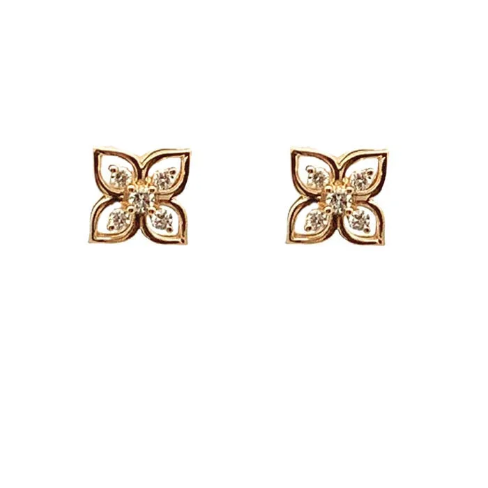 Hoop earrings with hearts for a sweet and romantic gesture-Mountz Collection Diamond Flower Earrings in 14K Yellow Gold