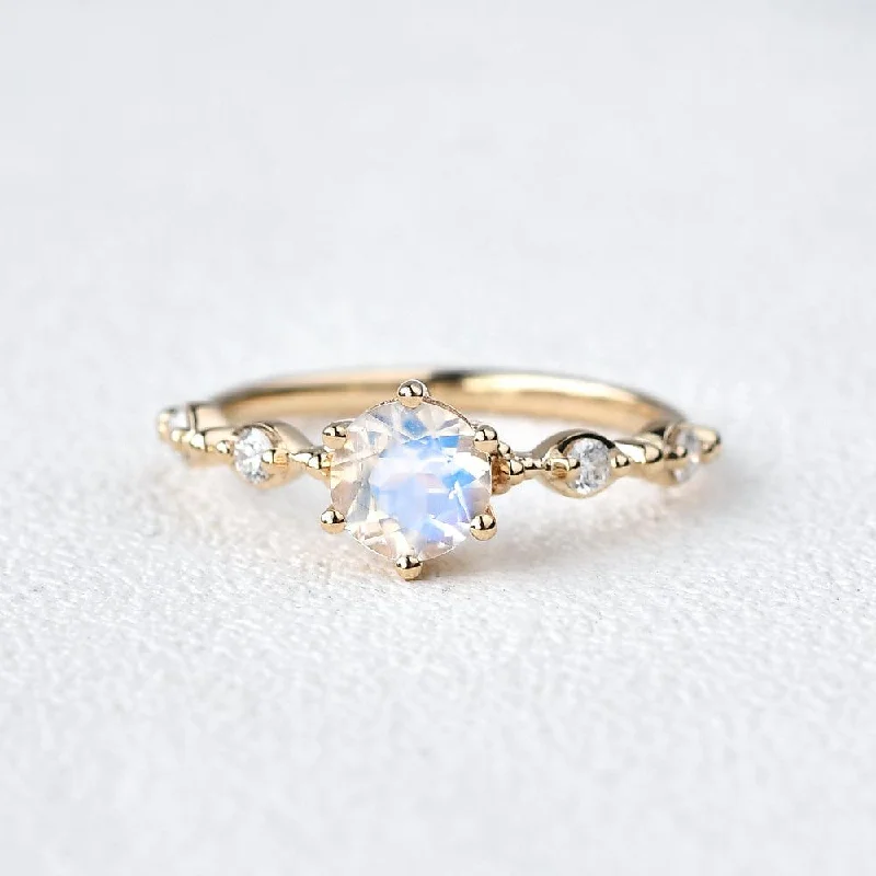 Engagement rings with sleek emerald-cut jade stones -6mm Blue Moonstone Rose Gold Ring