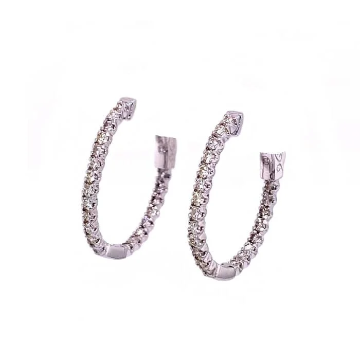 Hoop earrings with satin finishes for a smooth and elegant appearance-Mountz Collection Diamond Inside-Outside Oval Hoop Earrings 14K White Gold